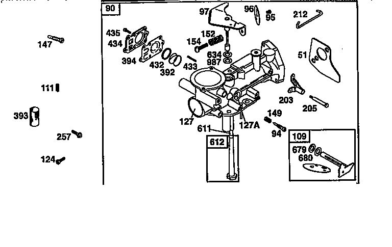 Carburetor Diagram and Parts List for 135200-135299 0679 Briggs and Stratton Engine
